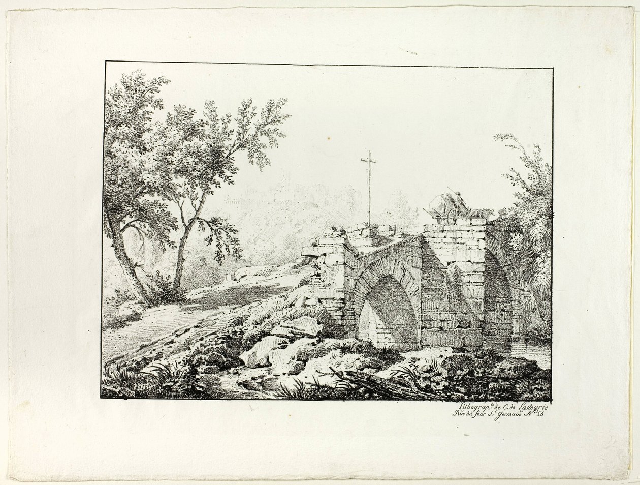 Landschaft mit Brücke von Achille Etna Michallon
