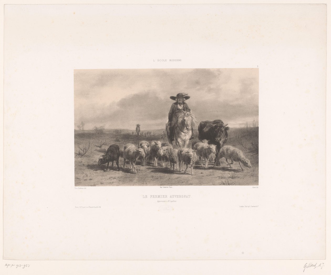 Bauer mit Rind und Schafen aus der Auvergne Drucke nach Gemälden aus der modernen Schule L
