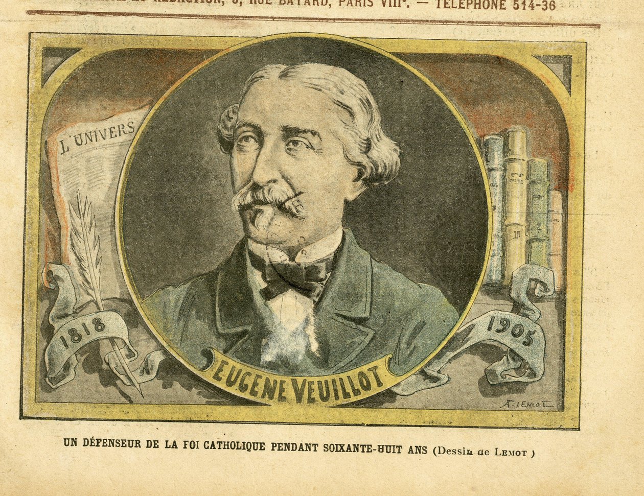 Illustration von Achille Lemot (1846-1909) in Le Pèlerin, 01/10/05 - Ein Verteidiger des katholischen Glaubens seit achtundsechzig Jahren - Presse/Medien, Religion Glaube, L