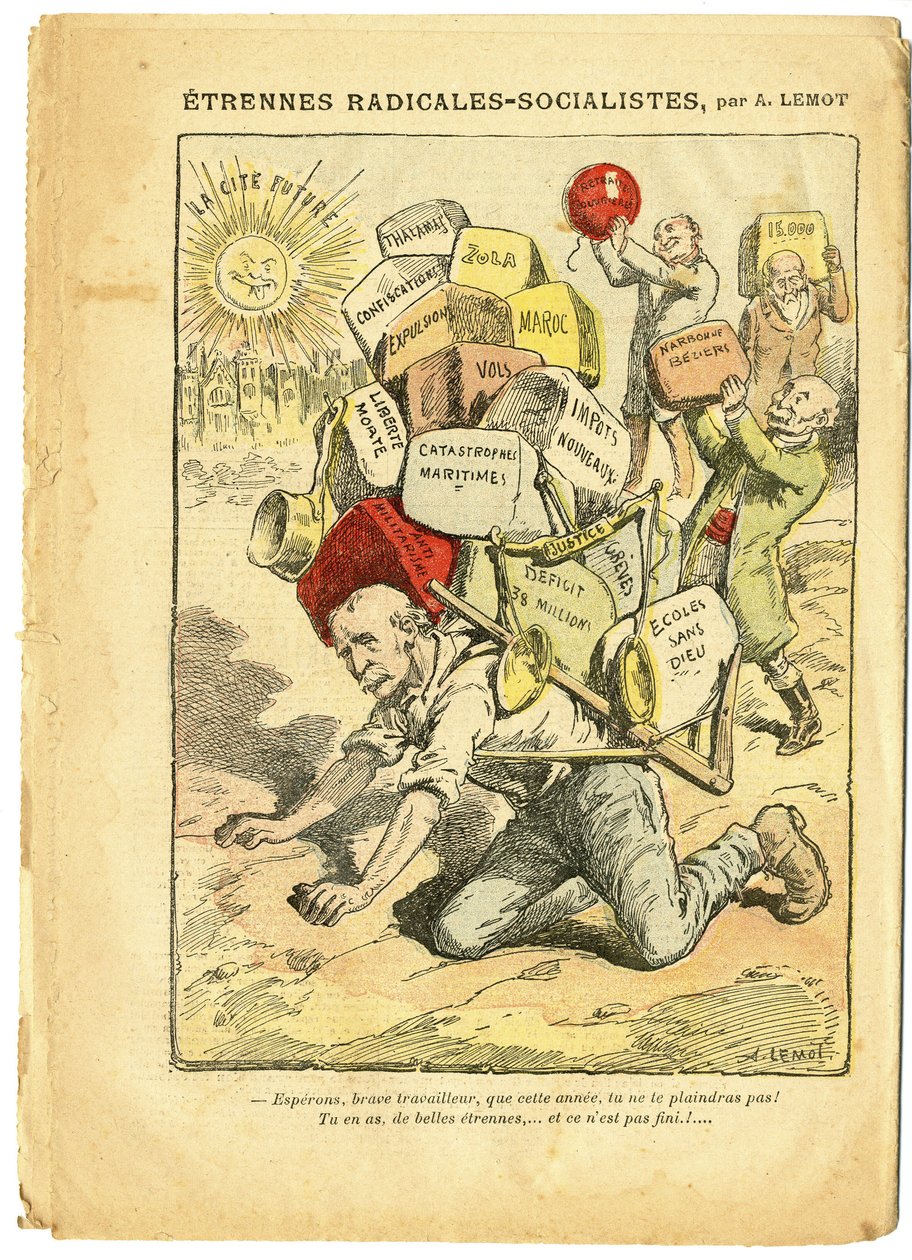 Illustration von Achille Lemot (1846-1909) in Le Pèlerin, 03/01/09 - Radikal-Sozialistische Fäden - Radikalismus, Lehre, Religion Glaube, Marokko, Atheismus, Radikale und Radikal-Sozialistische Partei, Katholizismus - Laizisierung Laizität Laien - Clemence von Achille Lemot