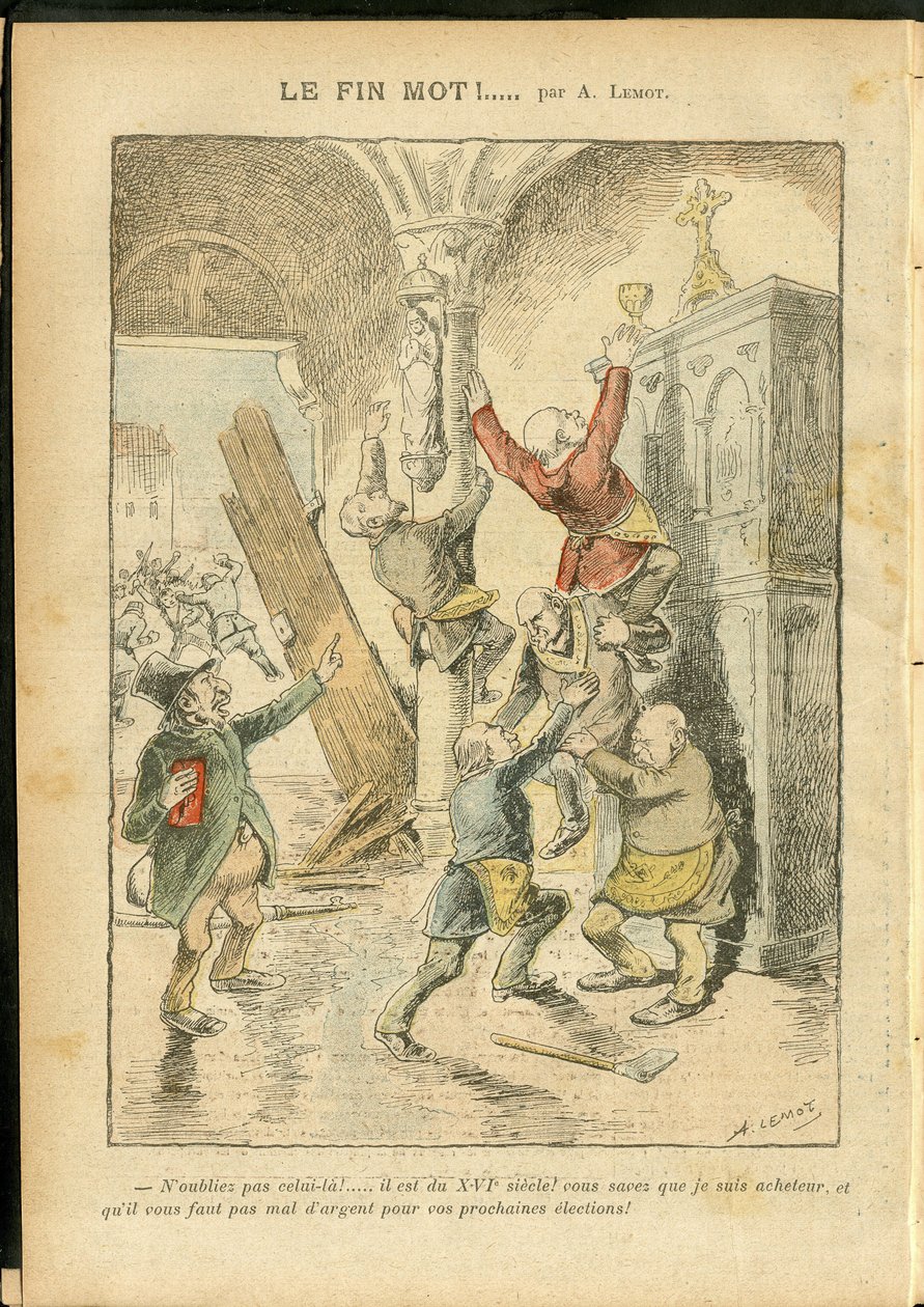 Illustration von Achille Lemot (1846-1909) in Le Pelerin, 25/02/06 - Antisemitismus, Religion Glaube, Katholizismus - Trennung von Kirche und Staat, Inventare/Reaktionen auf Inventare - Jude von Achille Lemot