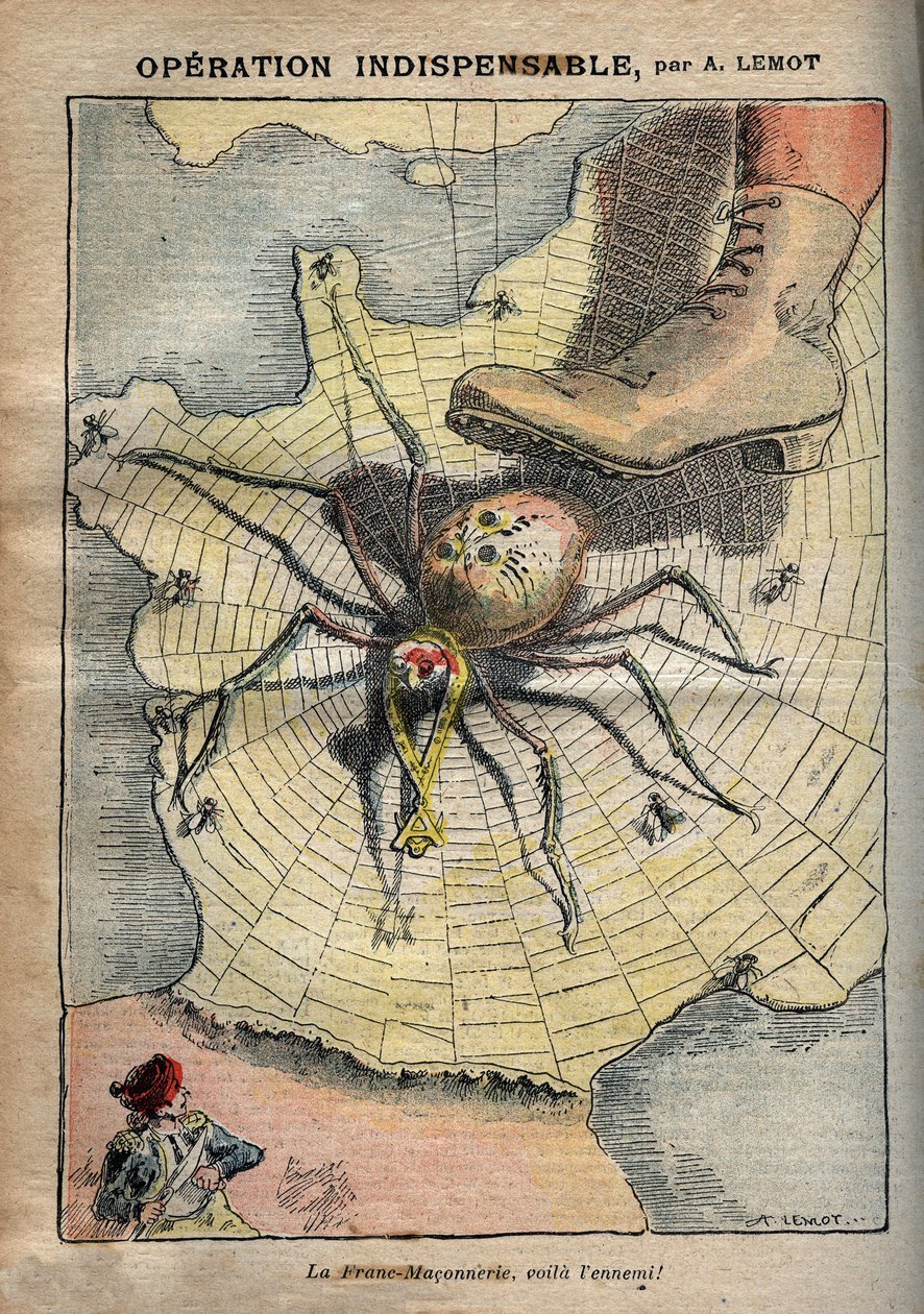 Unverzichtbare Operation - Freimaurerei, hier ist der Feind! - Karikatur von Achille Lemot in „Le-Pelerin“ vom April 1907 von Achille Lemot