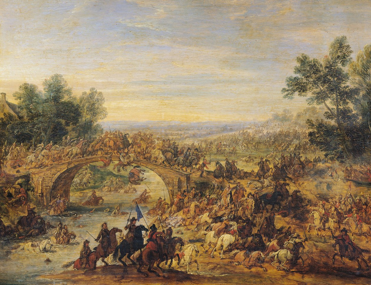 Kavallerie-Schlacht auf einer Brücke von Adam Frans van der Meulen