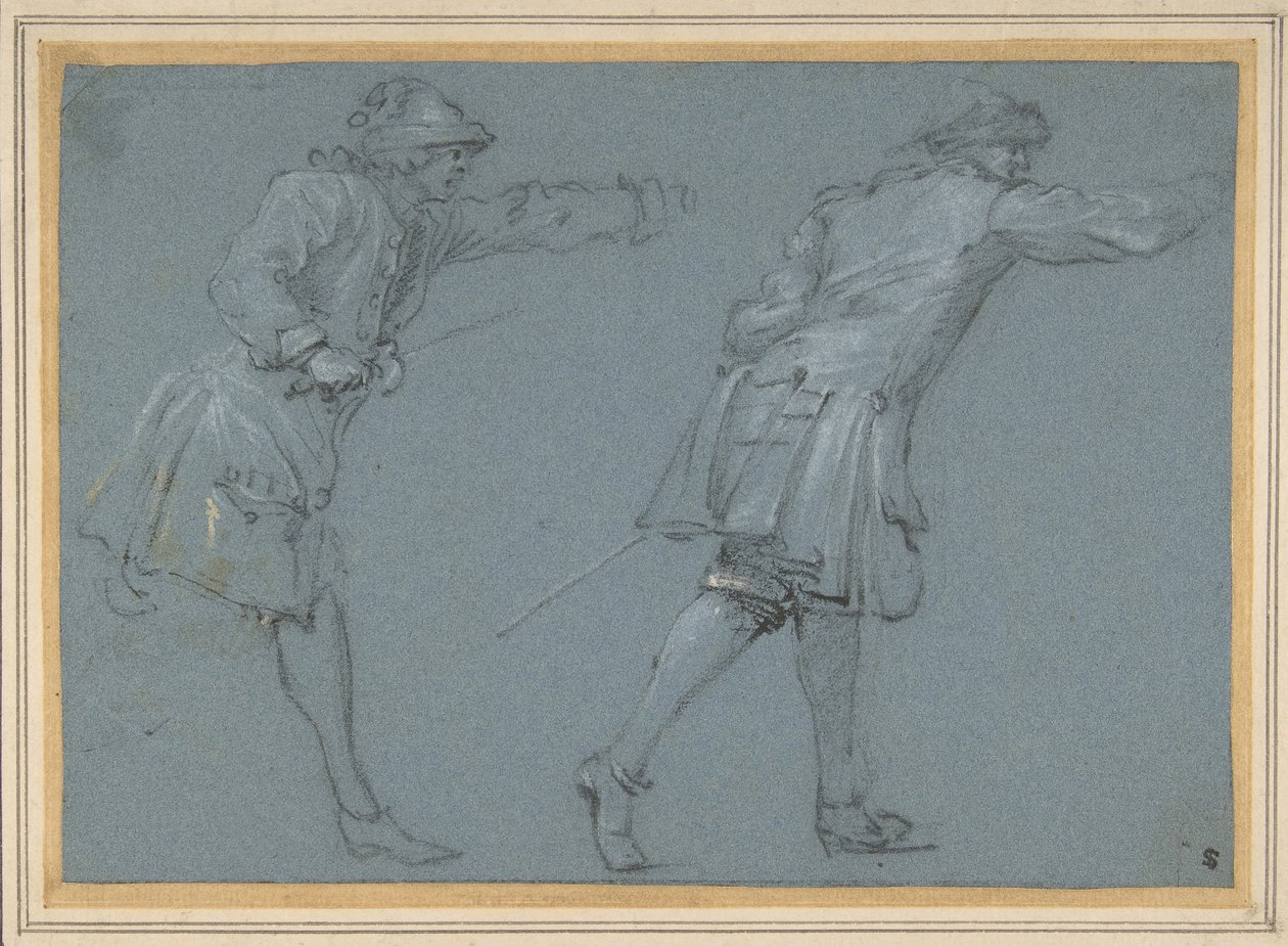 Studie von zwei Soldaten beim Fechten, 17. Jahrhundert von Adam Frans van der Meulen