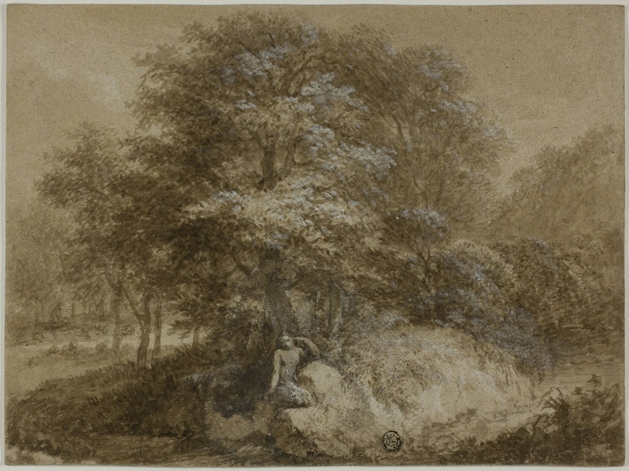 Schattiger Hain mit Nymphe unter einem Baum von Adam Friedrich Oeser