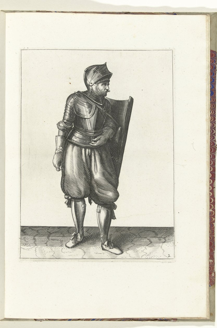 Die Übung mit Targe und Rapier: Der Soldat bringt die Targe von hinten über die linke Schulter (Nr. 2), 1618 von Adam van Breen