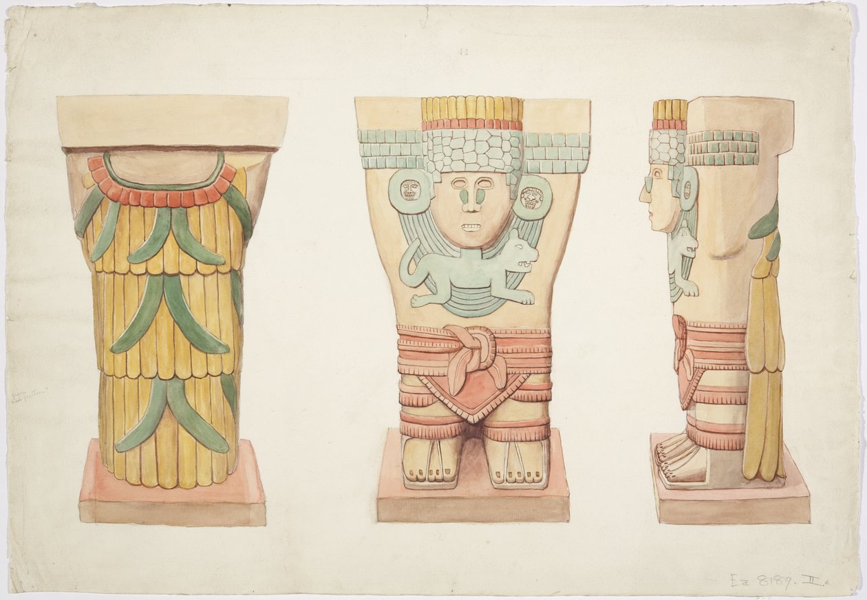 Karyatide II, äußere Kammer, Oberer Tempel der Jaguare (Tempel A), Chichen Itza, Mexiko von Adela Breton
