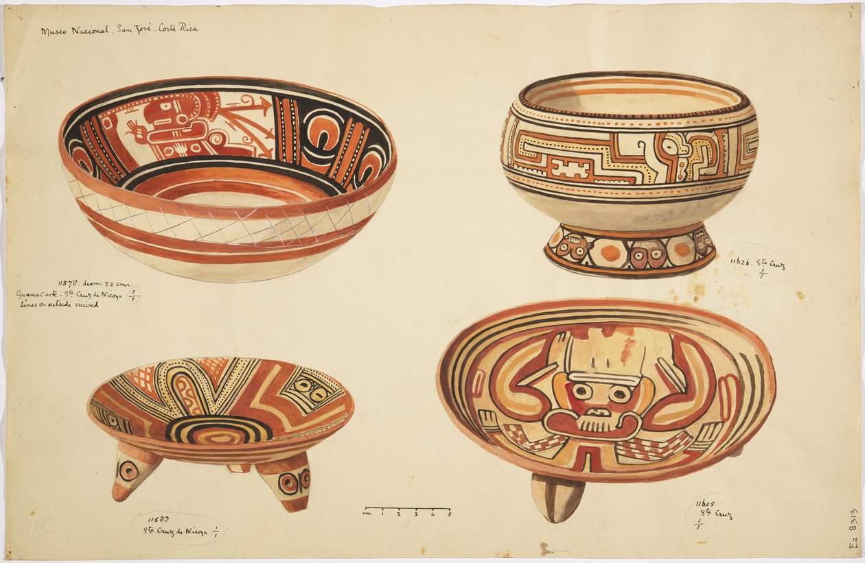 Vier Schalen aus Santa Cruz de Nicoya, Costa Rica von Adela Breton