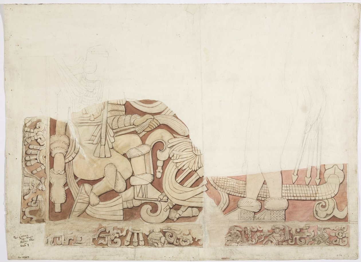 Teil eines Altars im Oberen Tempel der Jaguare, Tempel E, Chichen Itza, Mexiko von Adela Breton