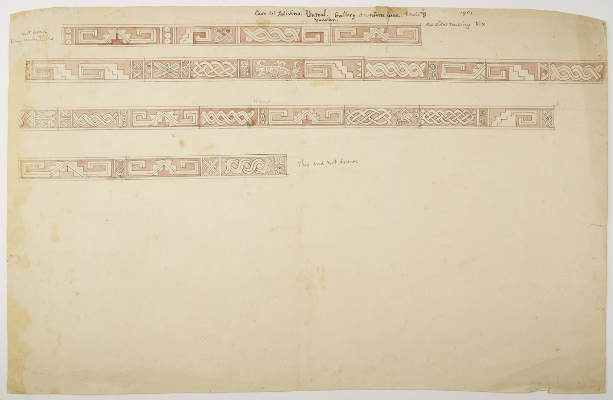 Ruinen/Steinreliefs am Tempel von Uxmal, Mexiko (Fries) von Adela Breton