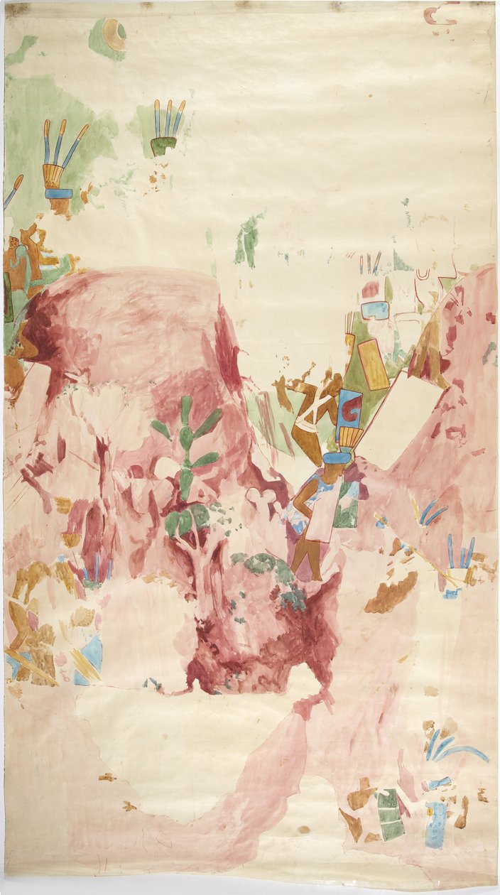 Abzeichnung eines Wandgemäldes von der Ostwand, Oberer Tempel der Jaguare, Chichen Itza, Mexiko von Adela Breton