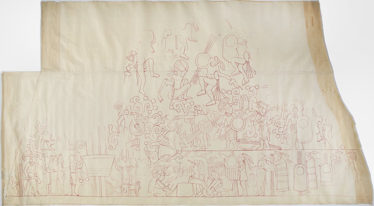 Abzeichnung eines Wandgemäldes von der Decke des südlichen Gewölbes, Oberer Tempel der Jaguare, Chichen Itza, Mexiko von Adela Breton