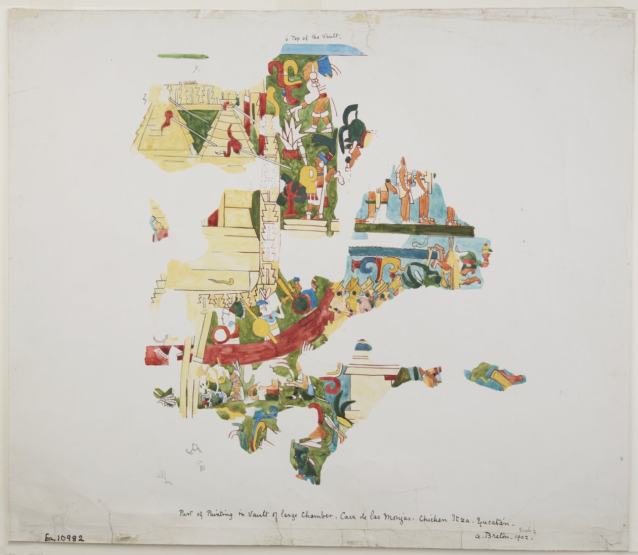 Wandmalerei aus einer Gruft in einer großen Kammer im Casa de Monjas, Chichen Itza, Yucatan, Mexiko von Adela Breton