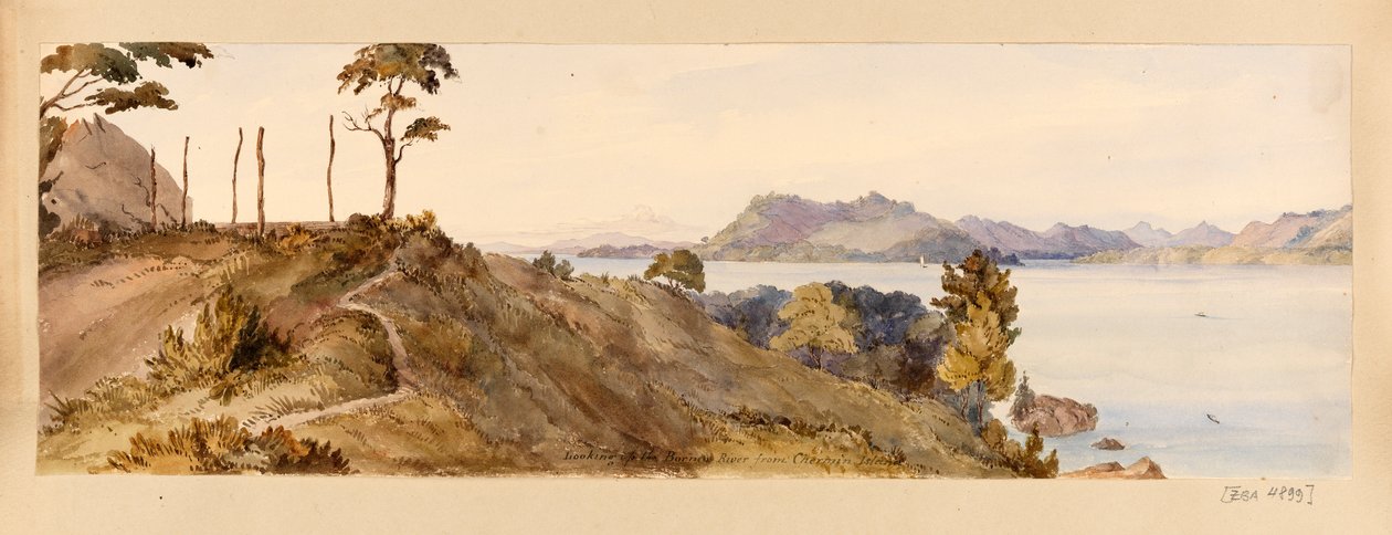 Blick auf den Borneo-Fluss von der Insel Chermin aus dem Westindien-, Nordamerika- und Borneo-Sammelalbum von Admiral Sir Edward Gennys Fanshawe