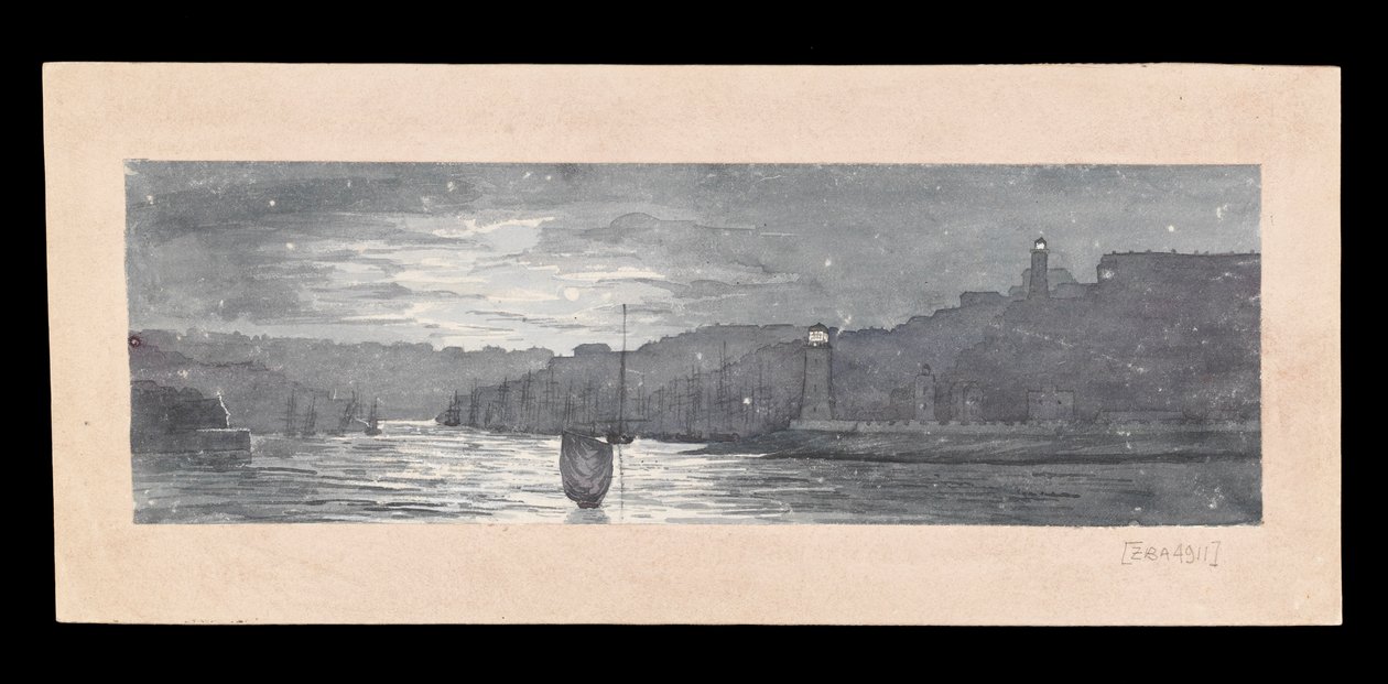 Die Mündung des Tyne, mit North und South Shields, bei Mondlicht, um 1840 von Admiral Sir Edward Gennys Fanshawe