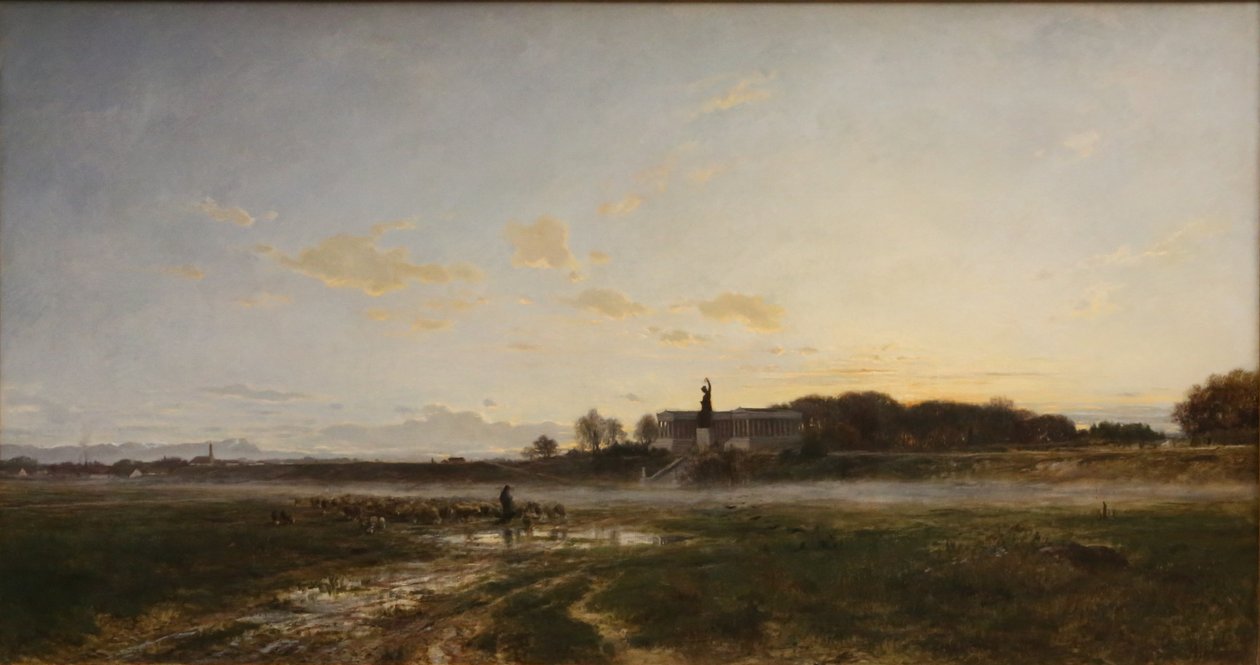 Die Theresienwiese mit der Bavaria bei Abendlicht von Adolf Heinrich Lier