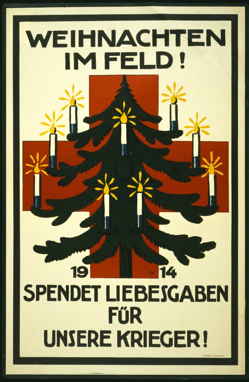 Weihnachtskampagne des Deutschen Roten Kreuzes mit der Bitte um Pakete für die Frontsoldaten, veröffentlicht in München von Adolf Munzer