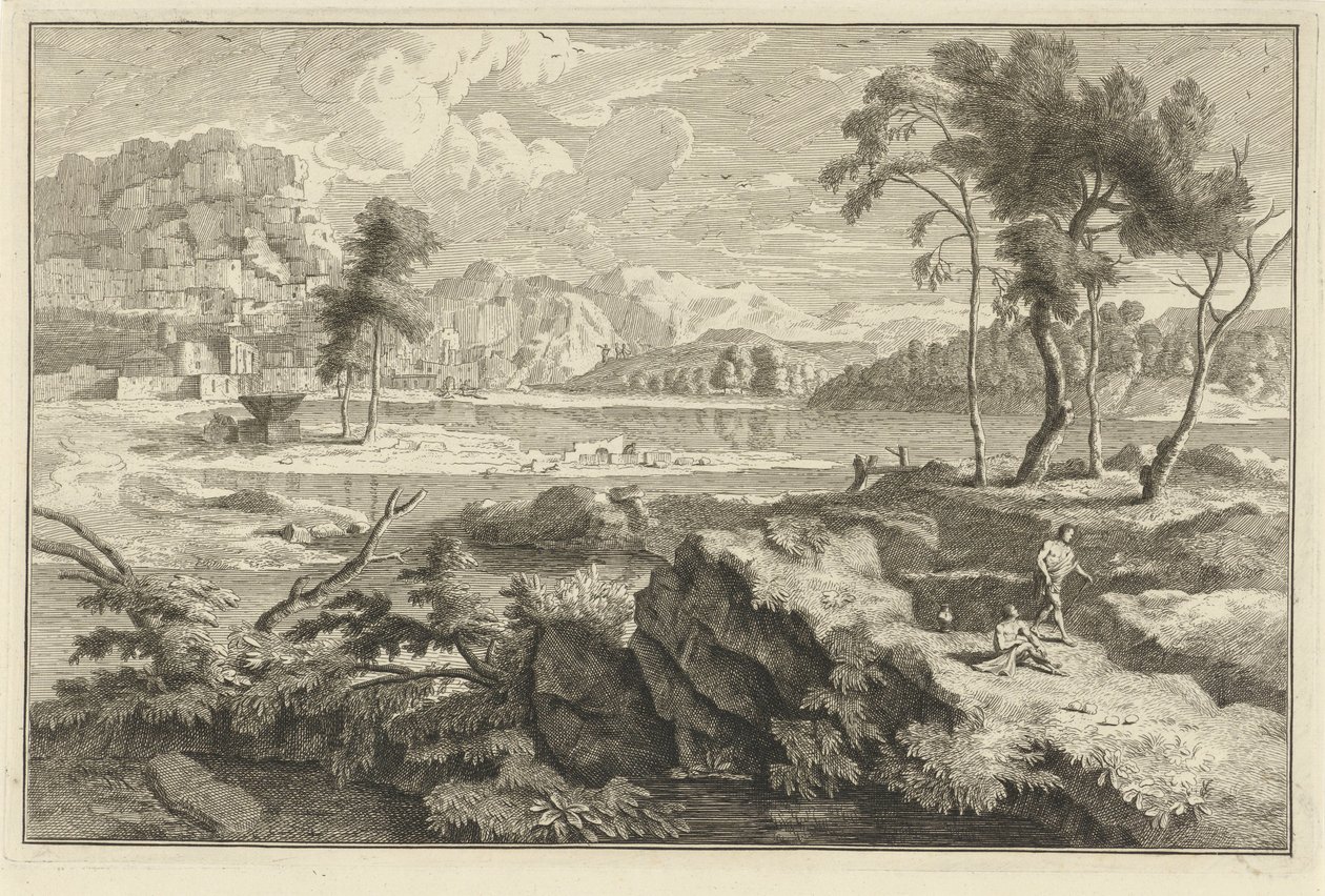 Arkadische Landschaft mit Felsen und Fluss von Adolf van der Laan