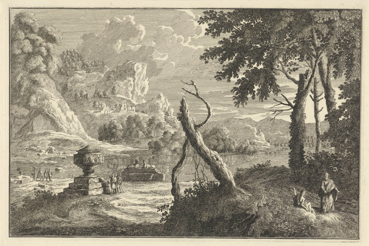 Arkadische Flusslandschaft mit gebrochenem Baum von Adolf van der Laan