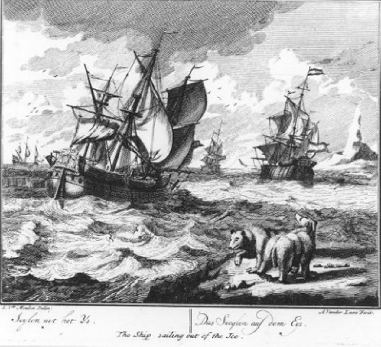 „Aus dem Eis segeln“ (Nr. 14 aus der Serie Walfang) von Adolf van der Laan
