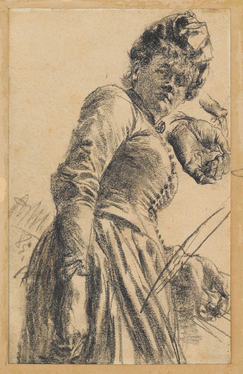 Modellstudie einer Frau mit Hut von Adolph Menzel