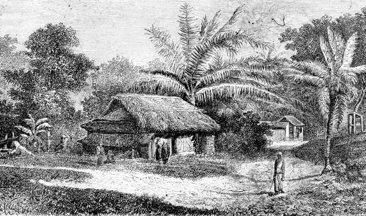 Dorf im Tal von Colombo, Sri Lanka (Stich) von Adolph Hermann & Robert (after) Schlagintweit