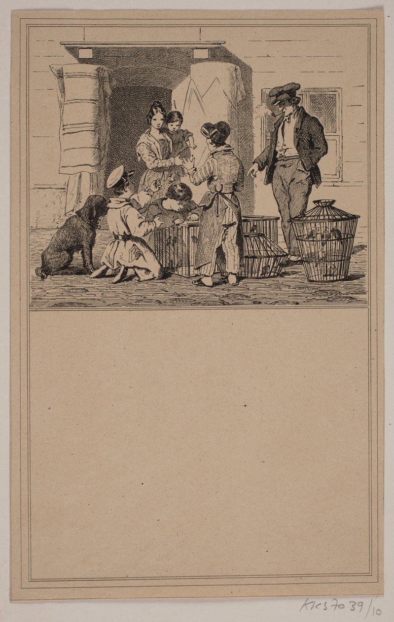 Vögel in Gefangenschaft. Nr. 9 in Chr. Winther und M. Rørbye, "25 Bilder für kleine Kinder" von Johan Adolph Kittendorff