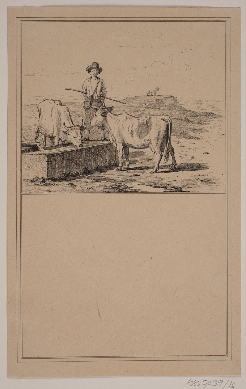 Die Kuh beim Tränken. Nr. 15 in Chr. Winther und M. Rørbye, "25 Bilder für kleine Kinder" von Johan Adolph Kittendorff