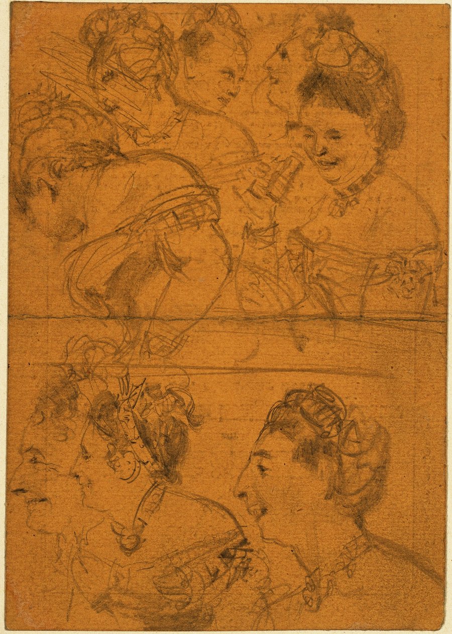 Acht Skizzen von Theaterbesucherinnen von Adolph Menzel