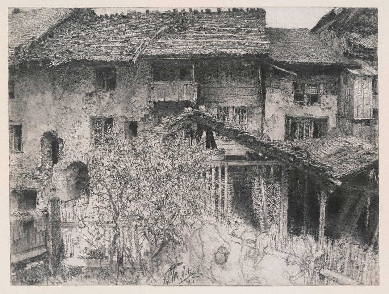 Alte Häuser in Interlaken von Adolph Menzel