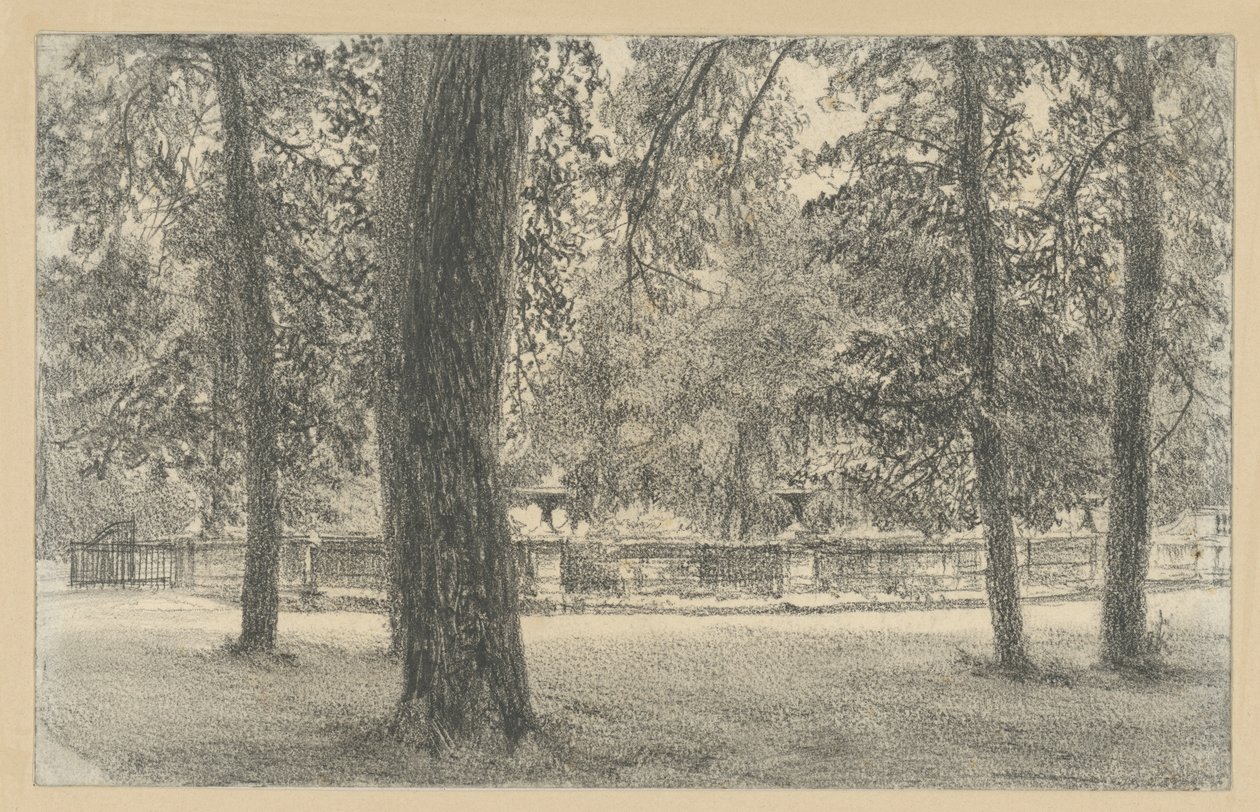 Balustrade am Eingang des Parks von Sanssouci von Adolph Menzel