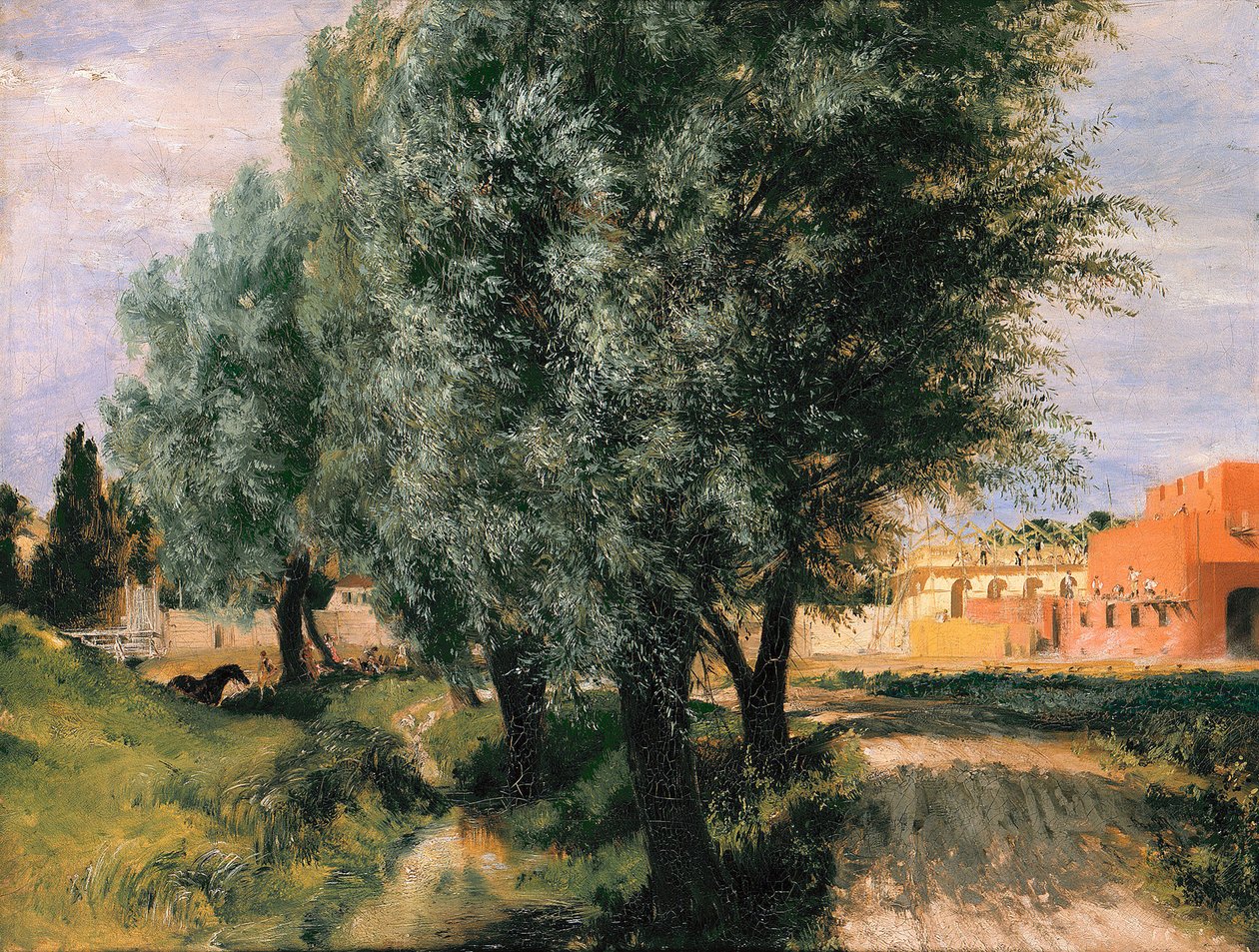 Bauplatz mit Weiden von Adolph Menzel