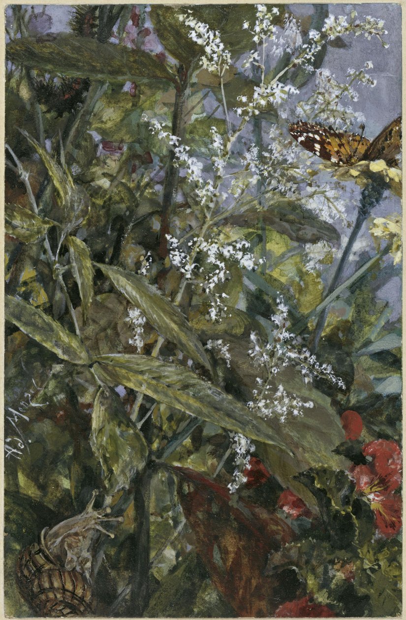 Blumen mit einem Schmetterling und Schnecke. Aus dem "Kinderalbum" von Adolph Menzel