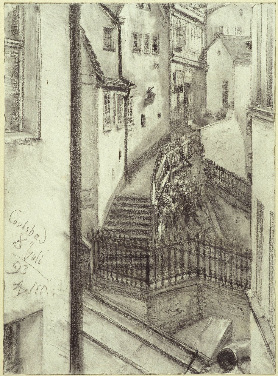 Die Stiegengasse in Karlsbad von Adolph Menzel