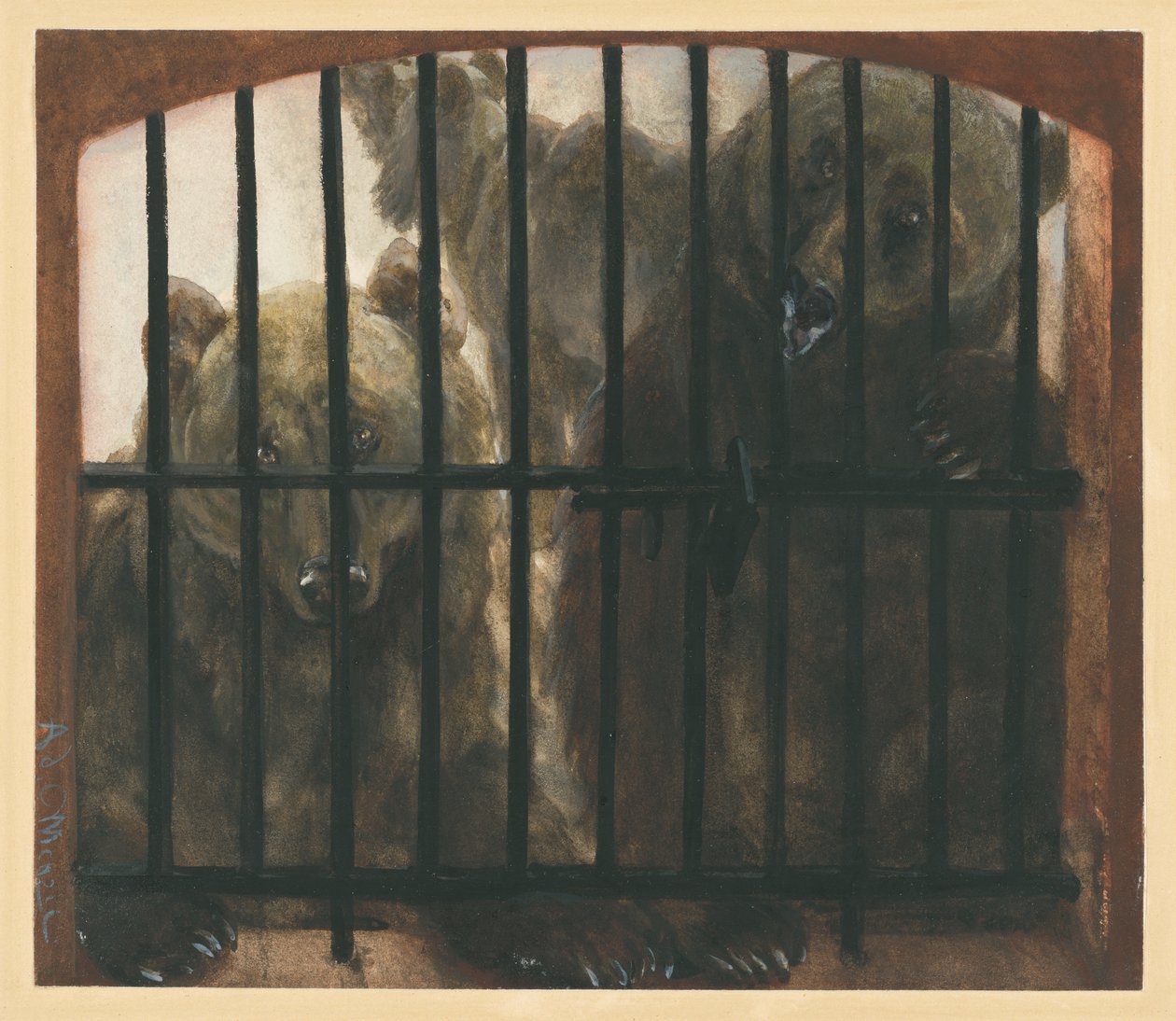 Drei Bären im Käfig. Aus dem "Kinderalbum" von Adolph Menzel