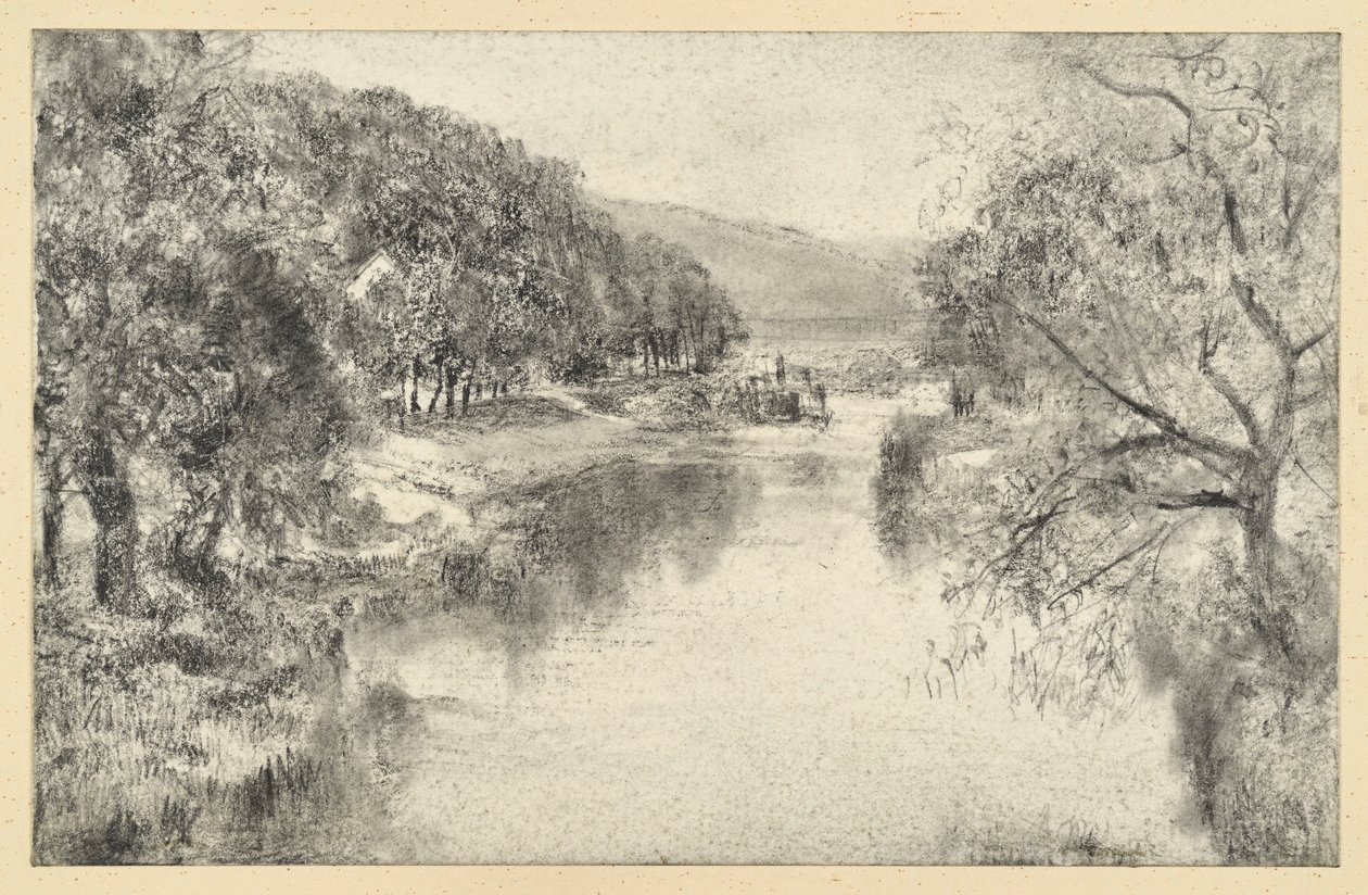 Flusslandschaft mit Allee von Adolph Menzel