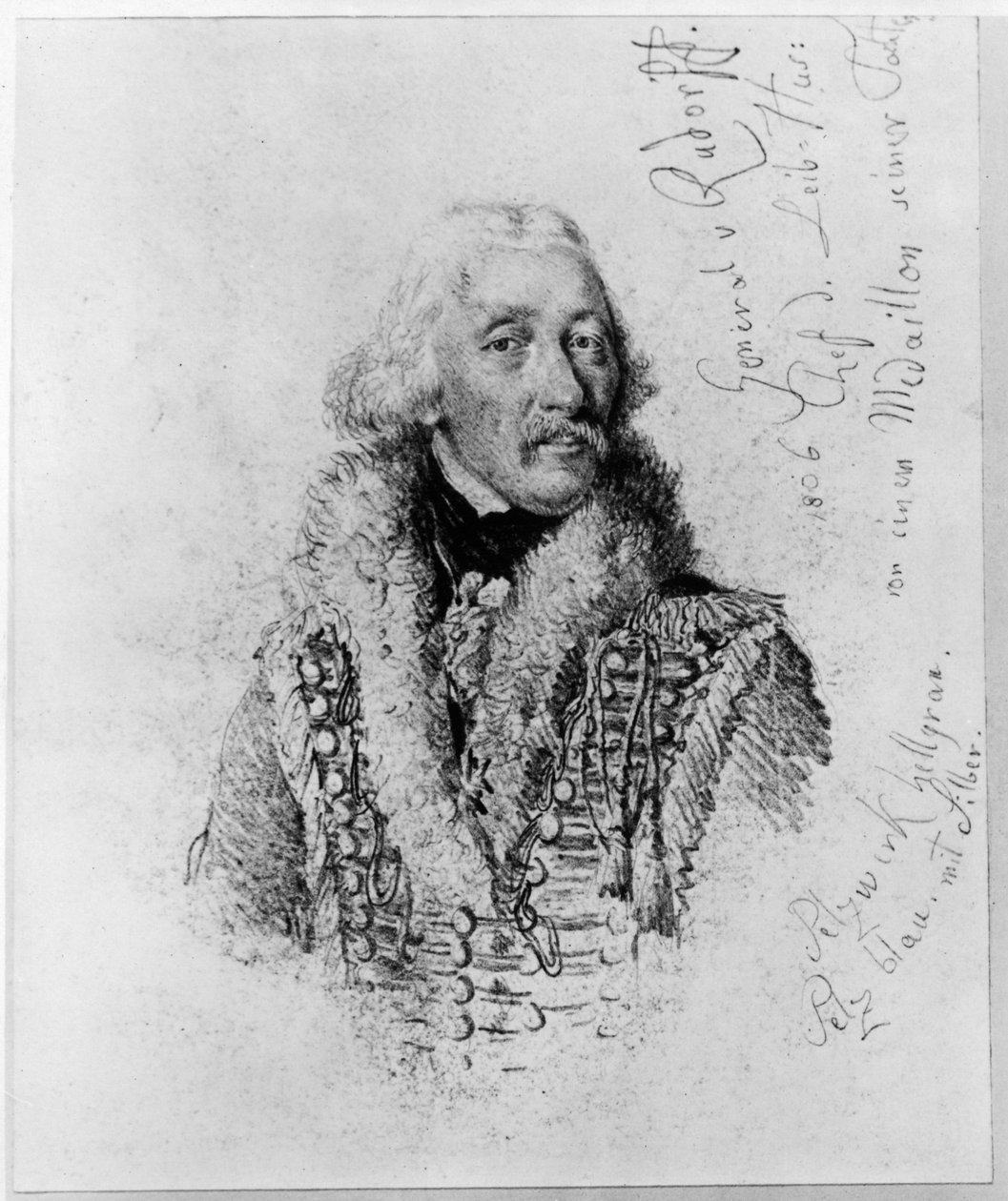 General von Rudorff, Chef der Leibhusaren, mit Notizen von Adolph Menzel