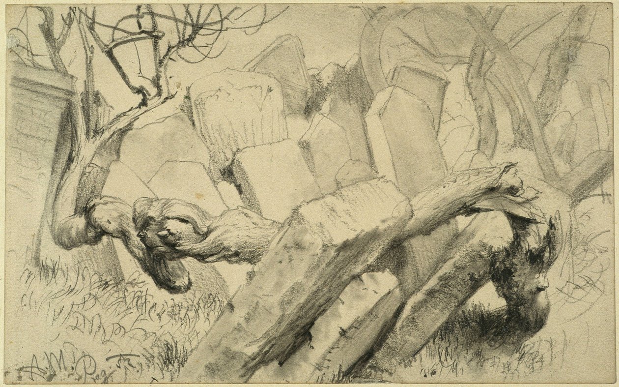 Grabsteine auf dem jüdischen Friedhof in Prag von Adolph Menzel