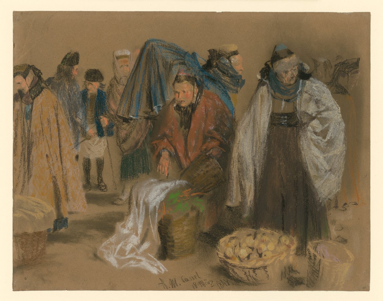 Hessische Bauern auf dem Markt in Kassel von Adolph Menzel