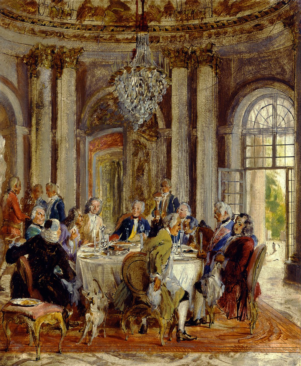 König Friedrichs II. Tafelrunde in Sanssouci. Skizze von Adolph Menzel