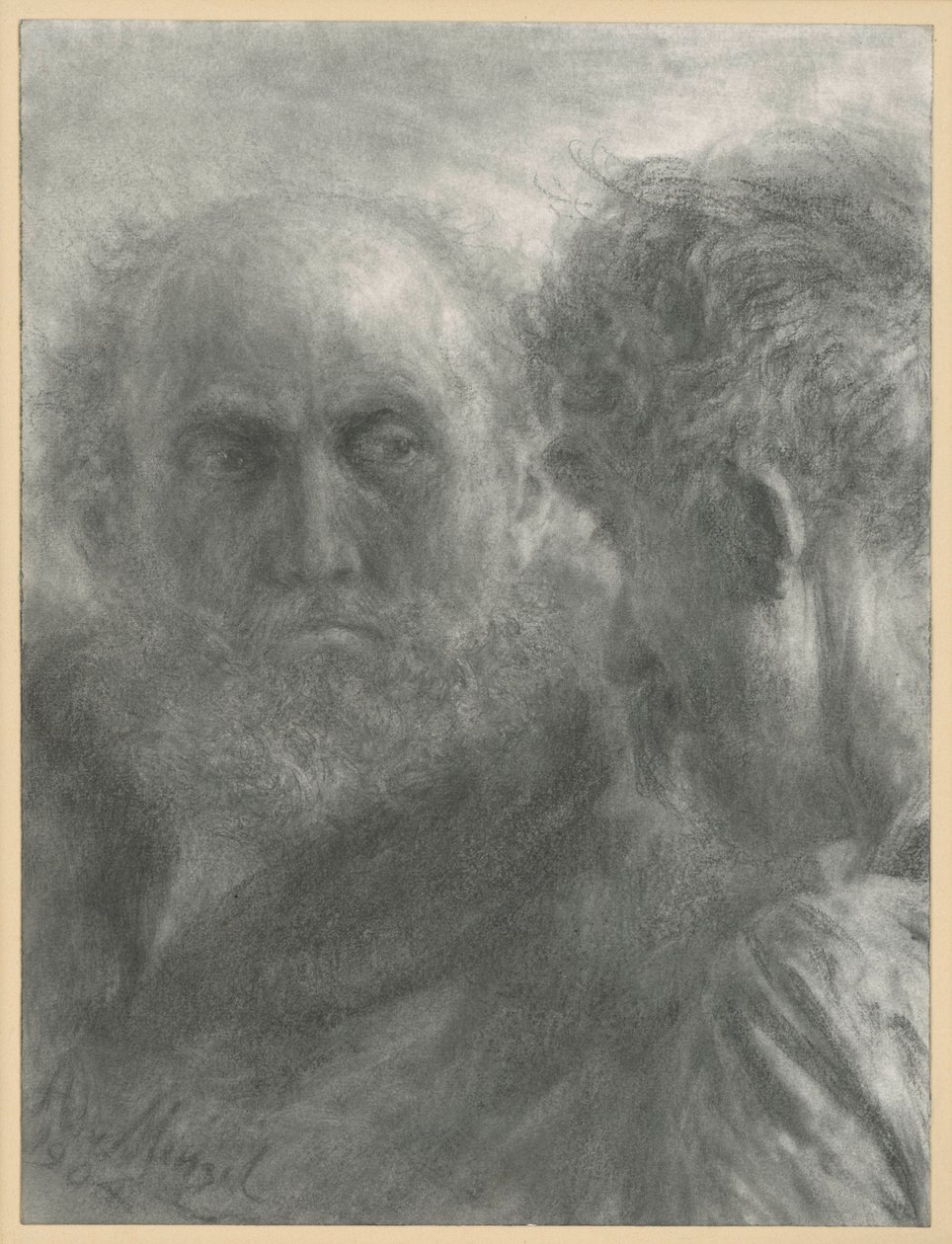 Köpfe zweier alter bärtiger Männer von Adolph Menzel