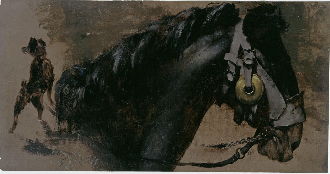 Kopf eines Pferdes und Hund von Adolph Menzel