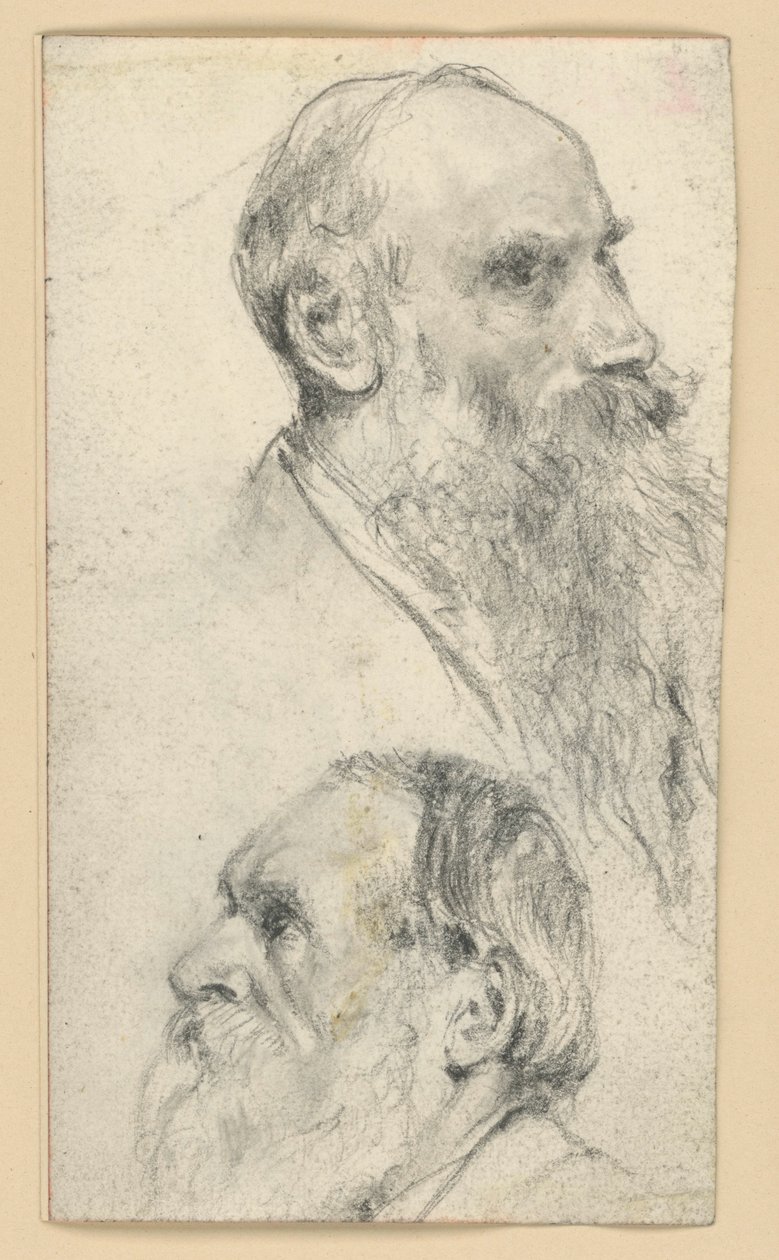 Kopf eines älteren bärtigen Mannes nach rechts und nach links von Adolph Menzel