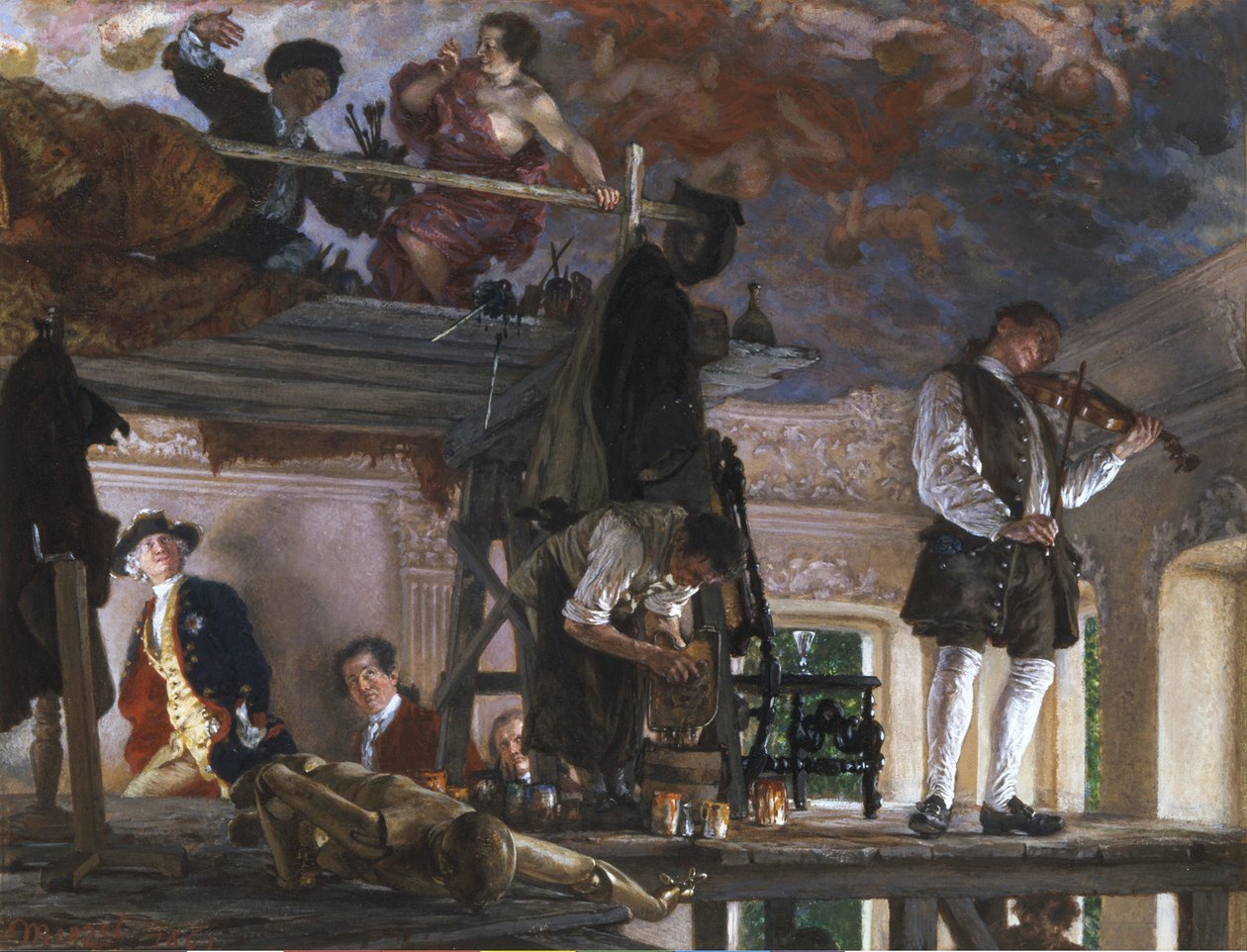 Kronprinz Friedrich besucht den Maler Pesne auf dem Malgerüst in Rheinsberg von Adolph Menzel
