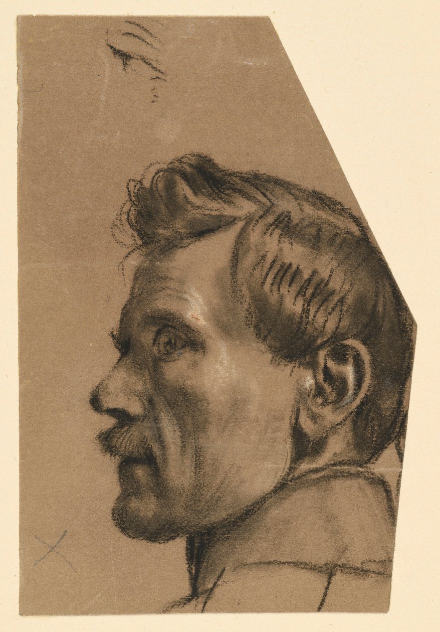 Männlicher Kopf mit Schnurrbart im Profil nach links von Adolph Menzel