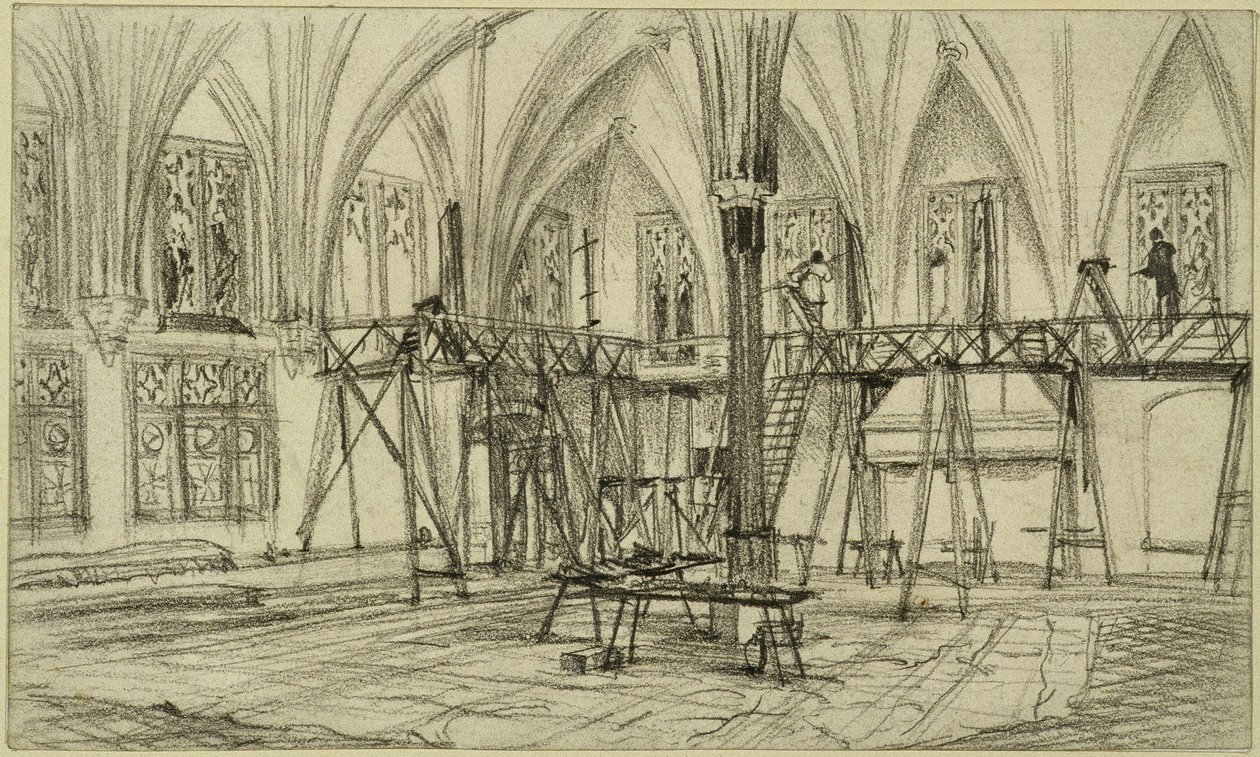 Maler auf Gerüsten im Sommerremter der Marienburg von Adolph Menzel
