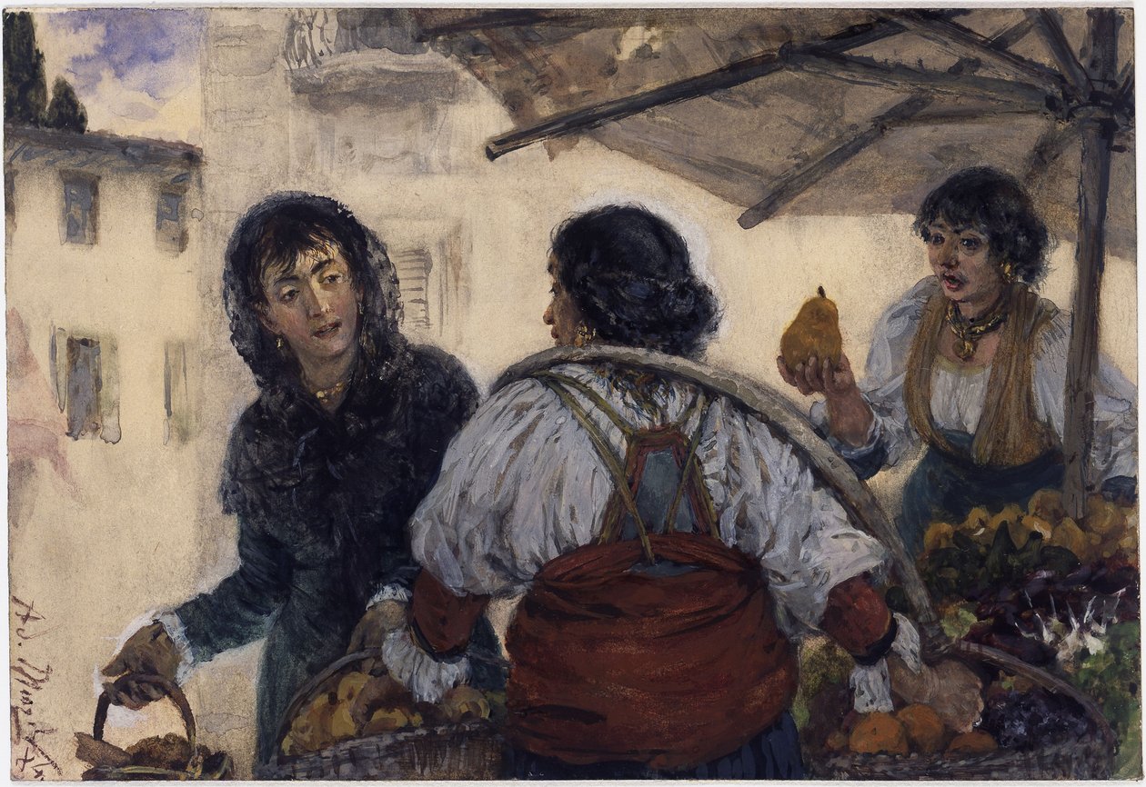 Marktszene in Verona von Adolph Menzel
