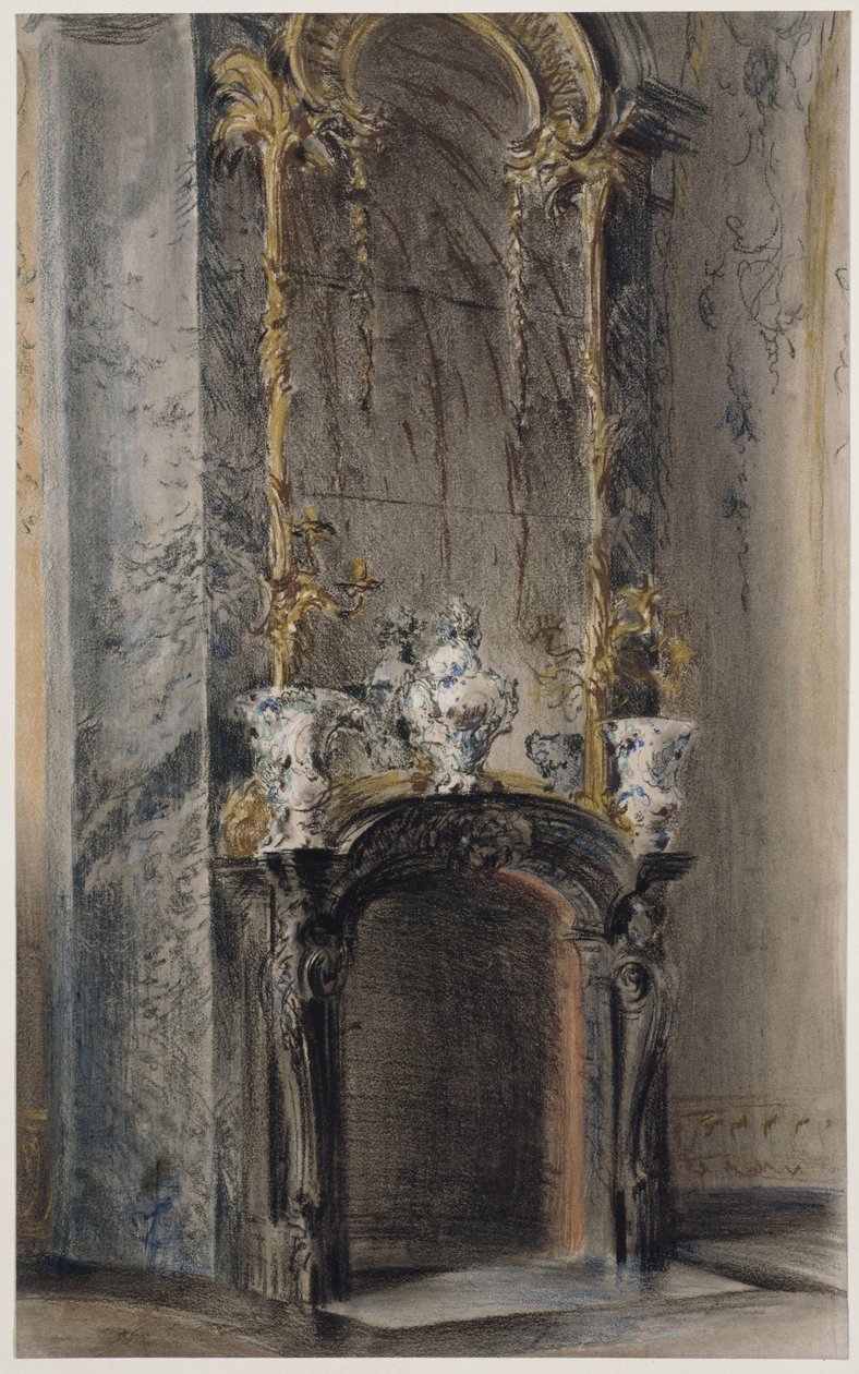 Rokokokamin im Ovalen Kabinett im Neuen Palais in Potsdam von Adolph Menzel