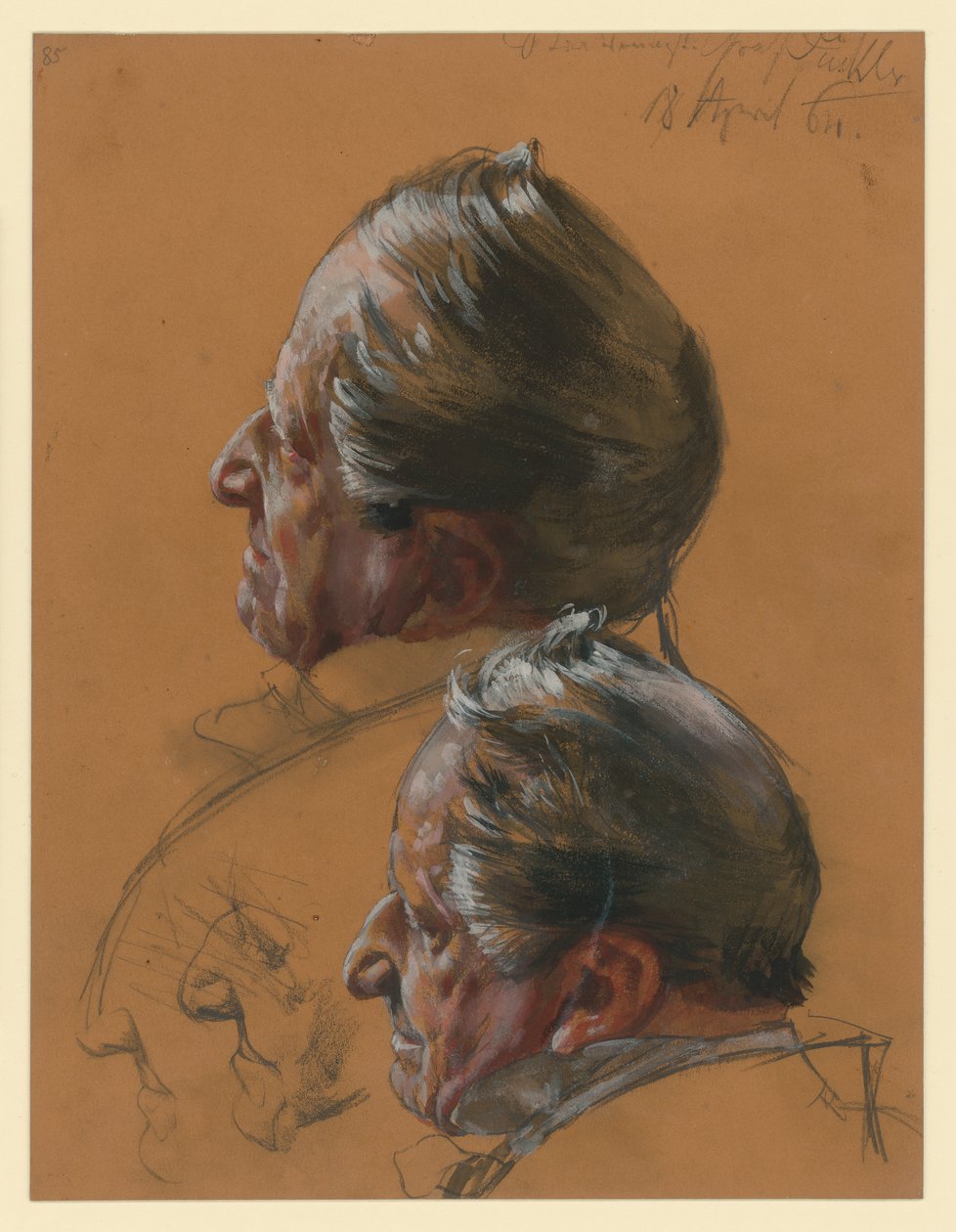 Staatsminister Graf Pückler, zwei Studien Profil nach links, Porträtstudien zu "Die Krönung Wilhelms I. in Königsberg" von Adolph Menzel