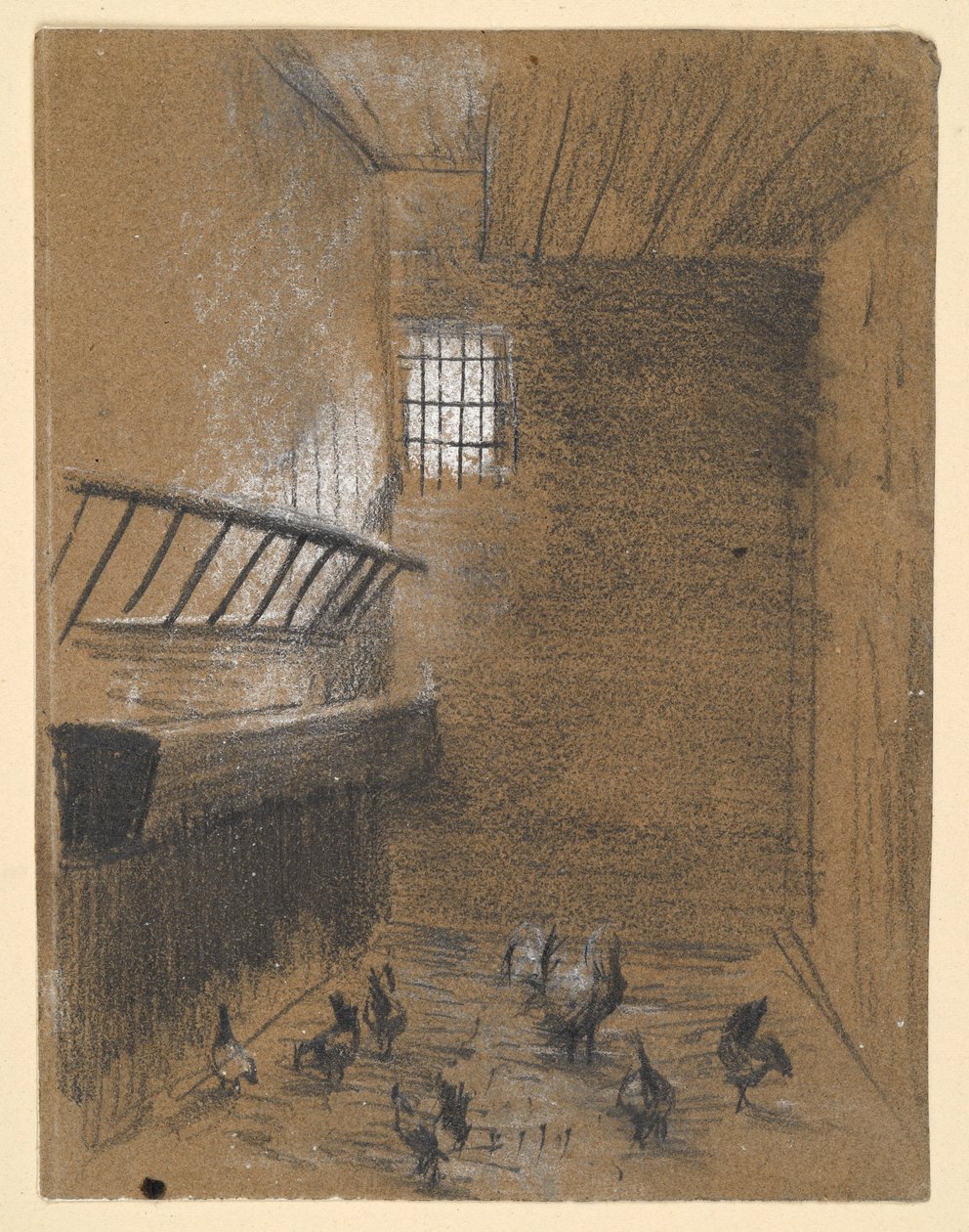 Stall mit Hühnern von Adolph Menzel